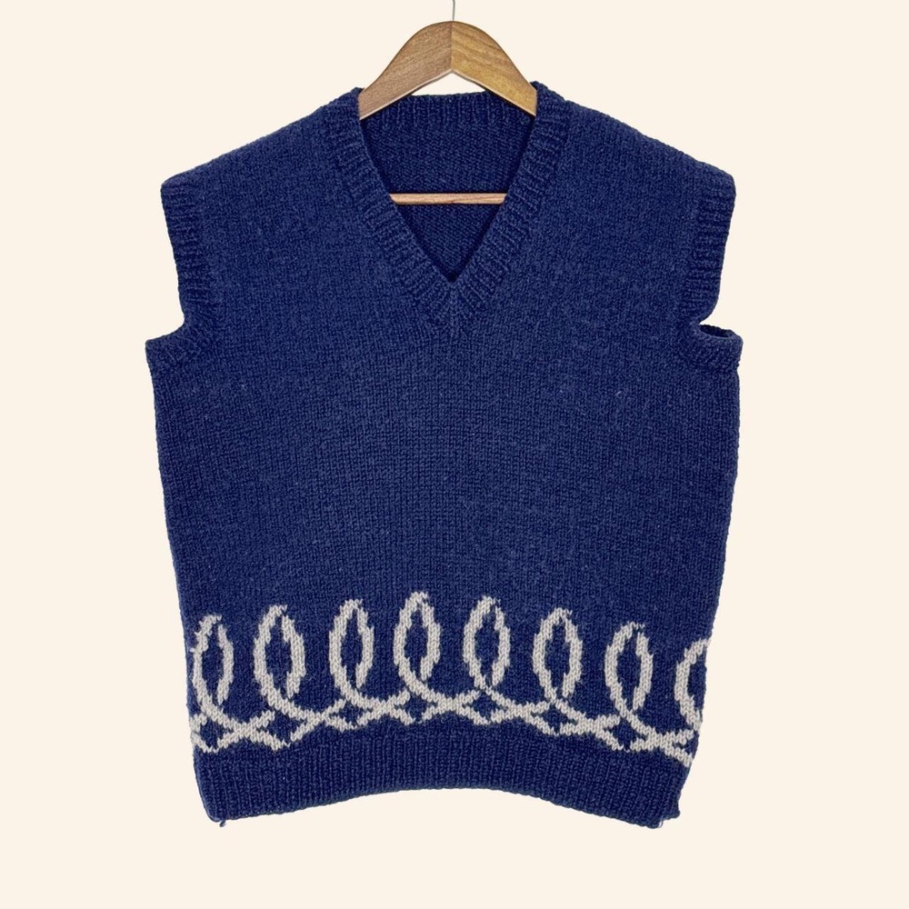 Vintage Handmade Navy Knit Sweater Vest